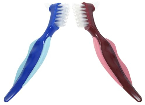 NIYANGLE Cepillos para Dentaduras Postizas de Doble Cabezal, Kit Limpiador 2 Piezas (rojo y Azul), Cepillo Pequeño para Cuidado Dental y Limpieza Profunda de Prótesis Dentales
