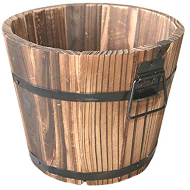 Happyyami Wooden Barrel Planter with Drainage Hole Round Wooden Flower Pot for Succulents and Mini Plants Lightweight Garden Container for Home Balcony and Office Decoration