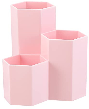 LoveBB Makeup Brush Holder Organizer, 3 Slot Plastic Cosmetics Brushes Pen Storage Solution, Pink