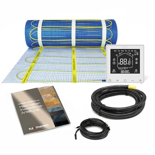 Flexithermo™ Standart kit suelo radiante eléctrico, calefacción por suelo radiante I suelo calefactable incl. termostato digital con programa semanal, potencia calorífica 150 W/m² (8,0m x 0,5m; 4m²)