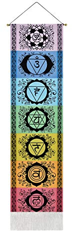 Yugarlibi Chakra Wandbehang, Meditation Yoga Wandteppich Bunt, Psychedelic Trippy Wandteppich mit Quaste, Mandala Tapisserie Wall Hangings für Schlafzimmer Wohnzimmer, Schwarz Chakra 130x32.5cm