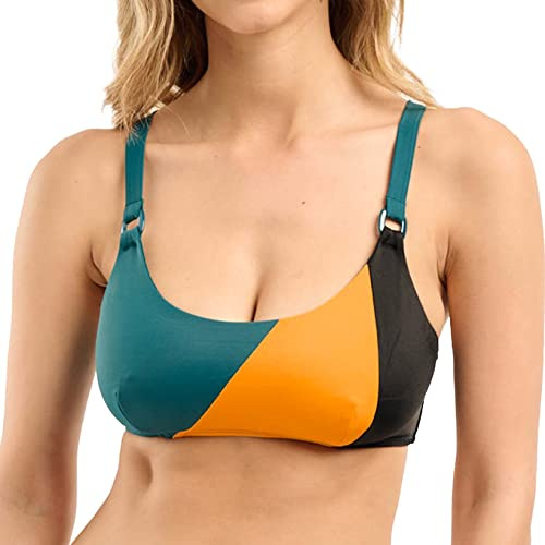 SANS COMPLEXE Beyond The Beach_53SAI74 Haut de Maillot de Bain, Brassière sans Armatures, Noir Vert Ocre, 50 Femme