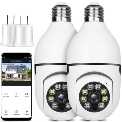 OFYOO Light Bulb Security Camera Wireless Outdoor Indoor 2.4G WiFi Security Cameras for Home Security 360° PTZ Camera Motion Detection and Alarm Two-Way Audio Based E27 Light Bulb Socket