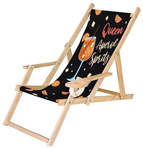Ferocity Holz-Liegestuhl Klappbar Klappliegestuhl mit Armlehne und Getränkehalter Strandstuhl Motiv Bedrucken Queen Spritz [119]