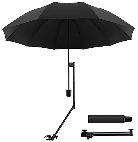 WILRAY Parapluie ajustable UPF 50+ avec pince universelle réglable, pour chaises, sacs de golf, poussettes, fauteuils roulants, patio, parapluies portables, Mediana