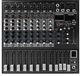 AGAATI DJ Controller Mixer Set Mezclador de DJ de 8 Canales con Efecto de reverberación 16 DSP BT 5.0 Mezclador USB USB para micrófonos de grabación de PC