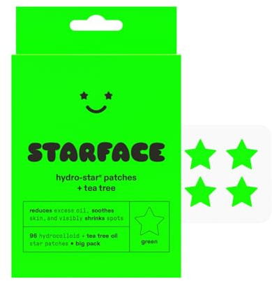 Starface World Hydro-Star + Tea Tree Big Pack, Hydrocolloid Patches with Plant-Based Tea Tree Oil, Helps Naturally Reduce Oil and Unclog Pores (96 Count)