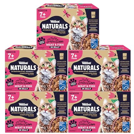 Webbox Naturals Complete Senior (7+) Wet Cat Food, 60 x Meat & Fish in Jelly Variety Pack - Natural Ingredients and No Nasties (60 x 100g Pouches)
