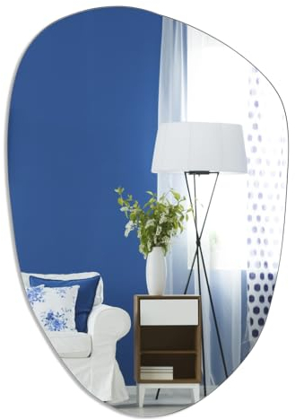 QWORK® Moderner Asymmetrisch Spiegel 75 cm x 55 cm - Groß Rahmenlos Wandspiegel für Deko & Bad, Inklusive Montagemateria