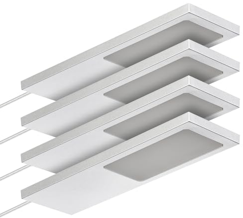 SOTECH 4er Set LED-Möbelleuchte GIULIA II ohne Sensor silbergrau, 2700K warmweiß inkl. Trafo & Verteiler Unterbauleuchte Schrankleuchte Vitrinenbeleuchtung