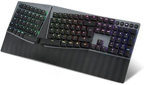 Perixx PERIBOARD-835RD Kabellose Ergonomische Mechanische Tastatur - RGB-Beleuchtung - Flache Rote Linearschalter - Multi-Verbindungen - Kompatibel mit Windows & Mac OS - QWERTZ Layout