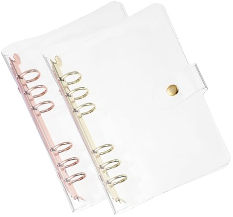 PATIKIL 2 Piezas A6 Cubierta Transparente de Carpeta 6 Anillas Redondas Protector de PVC Suave Recargable con Cierre de Botón a Presión para DIY Cuaderno Reuniones con Anillo Dorado,Rosa