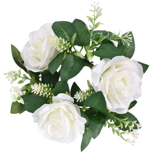 Corona de Flores Artificiales con Candelabros,Corona de Vegetación Artificial,Portavelas para Velas de Pilar, para Candelabros, Guirnaldas, Anillos de Vela, Boda, Fiesta, Navidad, Centro de Mesa
