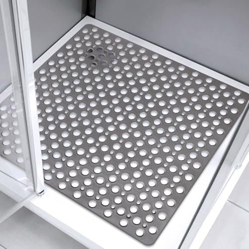 Square Shower Mat Non Slip Anti Mould: 70 x 70 cm Large Shower Mat for Inside Walk-in Shower Tray - Soft Rubber Anti Slip Bath Tub Mat for Bathroom Wet Floor - Machine Washable,Grey