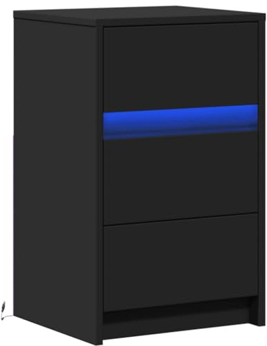 vidaXL Armoire de Chevet avec lumières LED Noir Bois d'ingénierie, Table d'appoint, Armoire de lit, Table d'appoint pour la Chambre, Table de Nuit