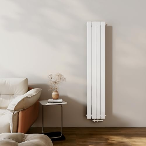 EMKE Radiateur Plat Étroit 1600x300 mm, Vertical à Panneaux Double, Conception Central, 889 Watts, Blanc