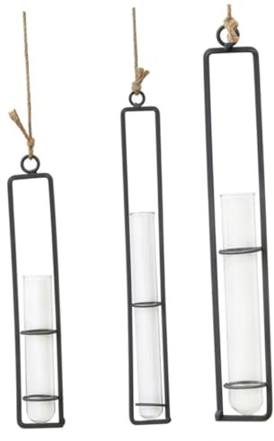 SEWOART Hängende Glasblumenvasen Aus Eisen Transparente Glasvase Für Blumen Oder Grünpflanzen Robuste Eisenstruktur Für Wohnzimmer Büro Oder Garten