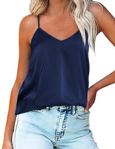 Ekouaer dam satin linne sexiga undertröjor S–XXL | Justerbara spagettiband, V-hals, ärmlös, basic, mångsidigt kombinerbar