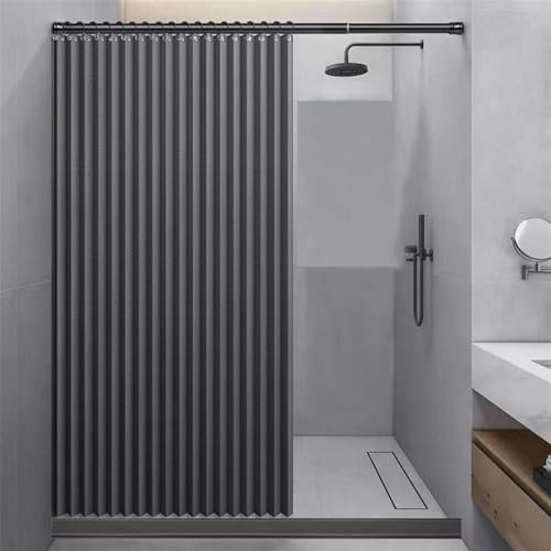 Momooda Faltbarer Duschvorhang Gewicht Anti Schimmel Wasserdichter aus Leinen mit Haken, Duschvorhang Magnet Spritzwassergeschützt, Grau, 100x200cm
