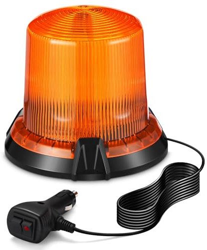 Kraumi Gyrophare LED 12v/24v Girophare Orange Phare d’Avertissement Clignotant Magnétique 2 Modes de Flash avec 5m Câble Prise Allume-Cigare pour Camion Véhicule Tracteur[Classe énergétique A++]