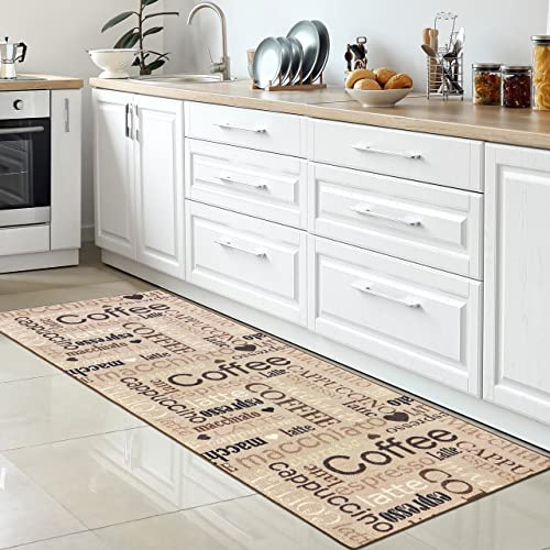 CARPETIA Köksmatta med kaffedesign halkfri dekorativ matta, tvättbar, beige