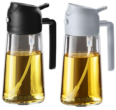 TrendPlain Spruzzino Olio per Friggitrice Aria 470ml, Dosatore Olio 2 in 1, Oliera Spray per Cucina, Insalata e Aceto, Accessori Cucina senza BPA - Nero e Grigio