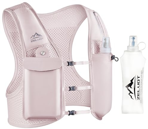 Zelvot Chaleco Hidratacion Trail Running con 500ml Soft Flask, Patente Original Europea, Correas de Pecho Ajustables Chaleco Running, Ligero Mochila Hidratacion para Ciclismo Carrera (Rosa, M/L)