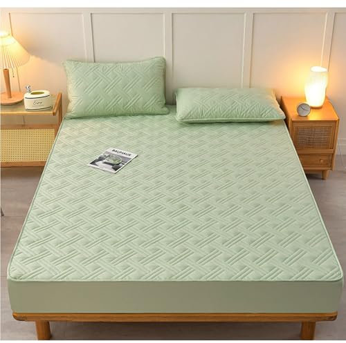 KnSam Betttuch mit 2er Kissenbezüge 90x200cm Set Hülle, Bettlaken Unterlage Einfarbig Grün Matratzenschutz, Polyester Baumwolle Bett Laken Bezug für Boxspringbett & Wasserbett