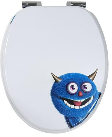 WC Sitz mit Absenkautomatik | Holzkern | stabile Softclose Scharniere | einfache Montage | glatte Oberfläche | Motive zur Auswahl | Holz WC-Deckel universell passend (Monster Ecky)