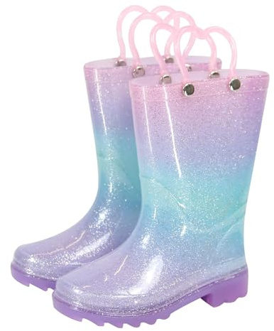 A2Z 4 Kids Bottes De Pluie En Caoutchouc Pour Filles Motif Arc En Ciel Pailleté - Wellies 1415 Gradient 13 UK Child