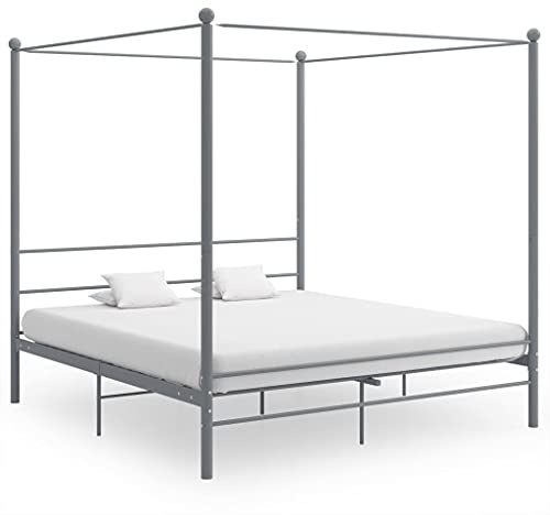 Bucmath Himmelssäng, grå metall, 200 x 200 cm, robust sängram, pulverlackerad, elegant plattformssäng för sovrum, stabil ribbotten, lyxig design, för vilsam sömn