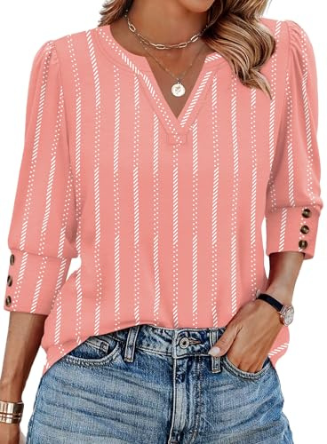 WIHOLL Womens Summer Tops Ladies 3/4 Sleeve Blouses V Neck T Shirts for Women Casual Office Wear