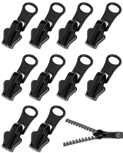 ZEXIJOW 10 Piezas Cursor Deslizador Cremallera N°5 Metal Negro, Rotativo Clipsable Repuesto, Tirador Compatible Chaqueta Abrigo Falda Vestido, Kit Reparación Cierre Universal