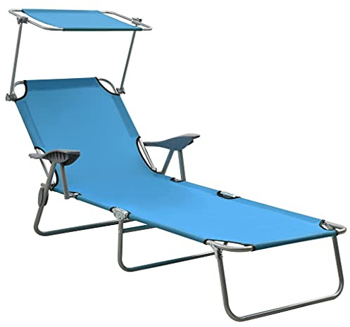 QJBSAVVA Lettino prendisole con tetto, pieghevole, da giardino, blu, in acciaio, schienale regolabile, a tre gambe, per giardino, spiaggia e terrazza, portata fino a 120 kg, 188 x 71,5 cm