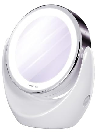 Lanaform - Miroir LED Rond Blanc - Effet Grossissant x1, x10 - Montage sur pied - Miroir Grossissant Cosmétique - 13 cm de diamètre