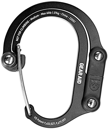 GEAR AID HEROCLIP Karabiner-Ausrüstungsclip und Haken (Mittel) für Camping, Rucksack und Garagenorganisation, Schwarz