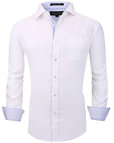Alex Vando - Camicia da uomo senza pieghe, vestibilità normale, a maniche lunghe - Bianco - M