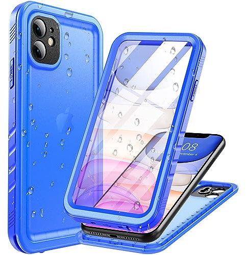 Cozycase Compatible with Waterproof iPhone 11 case, Built-in Screen Protector, Full-Body Rugged Bumper Sealed Case Cover, Shockproof Dustproof Waterproof Case for iPhone 11 6.1 inch (Blue)
