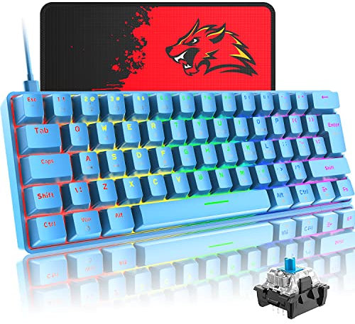 SELORSS Mini 60% Wired Mechanical Gaming Keyboard,22 RGB Chroma Backlit, Compact 62 Full Anti-ghosting Keys, USB C Cable,Replaceable Keycaps,Tactile Switch for Gamer/Typist/Xbox/PC/Win/Mac(Blue)