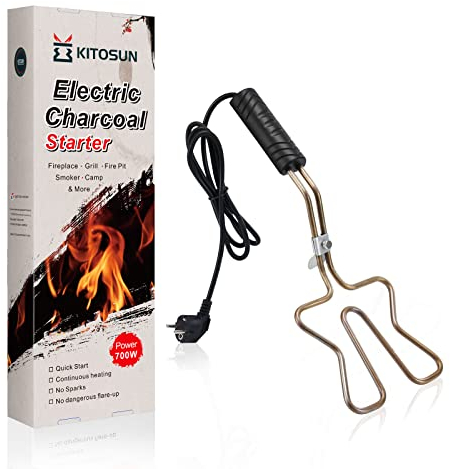 Kitosun Encendedor Eléctrico de Barbacoa - Calefactor carbón Encendido fácil y rápido de briquetas, sin chispas ni Llamas, Elementos de Bobina de Acero Inoxidable 304 (700 W)
