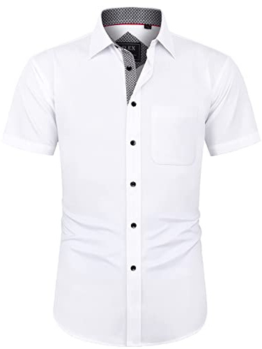 J.VER Men's White Dress Shirt Short Sleeve Regular Fit Casual Formal Shirt Button Down Wedding Business Work Office Stretch Non Iron 3XL