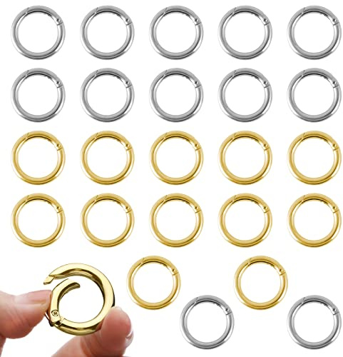 24 Pezzi Scatto Molla Rotonda, VEGCOO Anello Portachiavi 28mm Anelli Aperti, Moschettoni a Innesco Gancio Fibbia Portachiavi-O per Zaini, Portafogli, Bagagli Cinghie, Artigianato (Argento&Oro)
