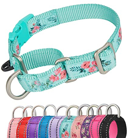 YUDOTE Martingale hundhalsband flyktsäker anti-drag med säkerhet snabbfrigörande spänne för smala hundar lätta promenader, extra liten, blommiggrön