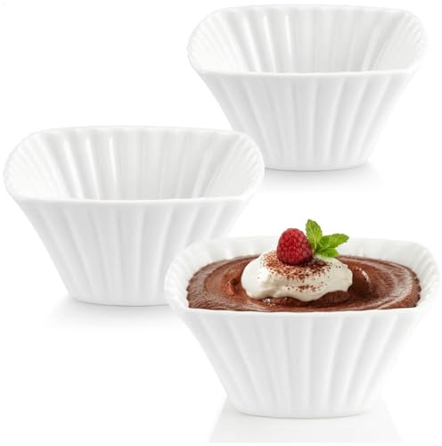 com-four® 3 cuencos para servir de cerámica, pequeños recipientes para dips | postres - aperitivos y snacks - cuencos blancos