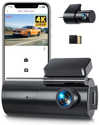 GKU Dashcam Cámara Coche 4K+1080P, 5GHz WiFi Dash CAM Coche con Tarjeta SD de 64GB,Camara Coche Grabadora,170° Gran Angular,Visión Nocturn,WDR,Sensor G,Monitor de Aparcamiento,Grabación de Bucle