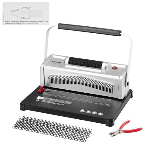VEVOR Spiralbindemaschine, Manueller Buchmacher mit elektrischer Bindung, 46-Loch-Bindung, 500 Blatt, Stanzhülse, mit 100 Stück 7,92 mm Spiralbindungsrücken, für Briefgröße, A4, A5