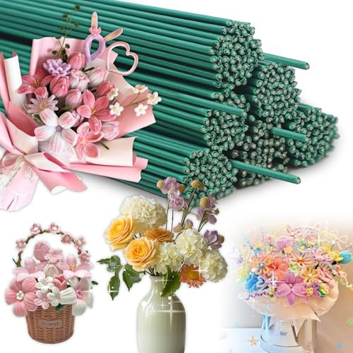 Zamety Blumendraht Grün, 100 Stück Blumendraht, 30cm Länge Floristendraht, 2mm Steckdraht, Drahtstäbe Grün Stange für DIY Blumenbouquets, Blumenarrangements und Handwerk