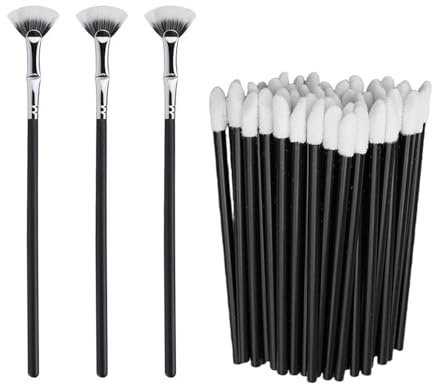 Lot De 3 Pinceaux À Mascara Coudés, 50 Pinceaux De Maquillage En Éponge, Pinceaux Cosmétiques En Éventail, Pinceau À Mascara, Pinceau À Colorier, Pinceau À Mascara En Éventail Coudé