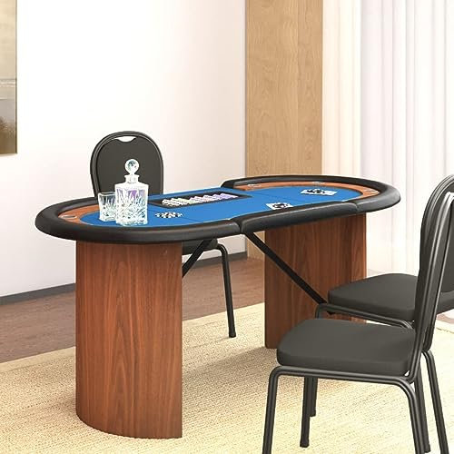 LAPOOH Pokertisch 10 Spieler mit Chipablage Blau 160x80x75 cm, Poker Table, Spieltisch, Blackjack, Poker Tisch, Roulette Tisch, Deko Casino Poker
