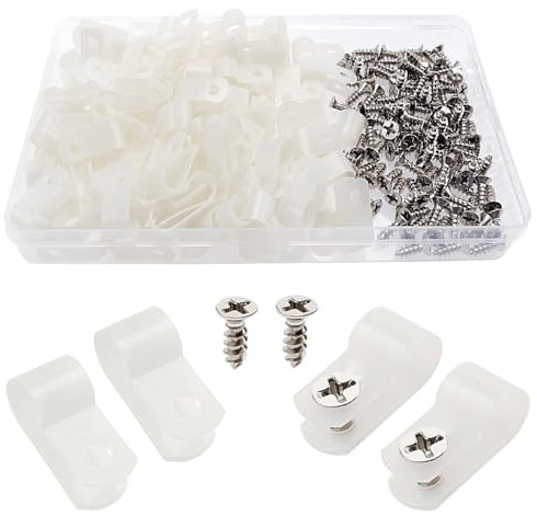 Nylon R-Type Kabelhalter, R Typ Cable Clip Drahtklemme, Schraubbar Kabelschellen, R-Typ Kabelklemme mit Schrauben Kunststoff Draht Clips mit Schrauben für Draht Kabel Leitungen und Kabelkanal, 50 Stk